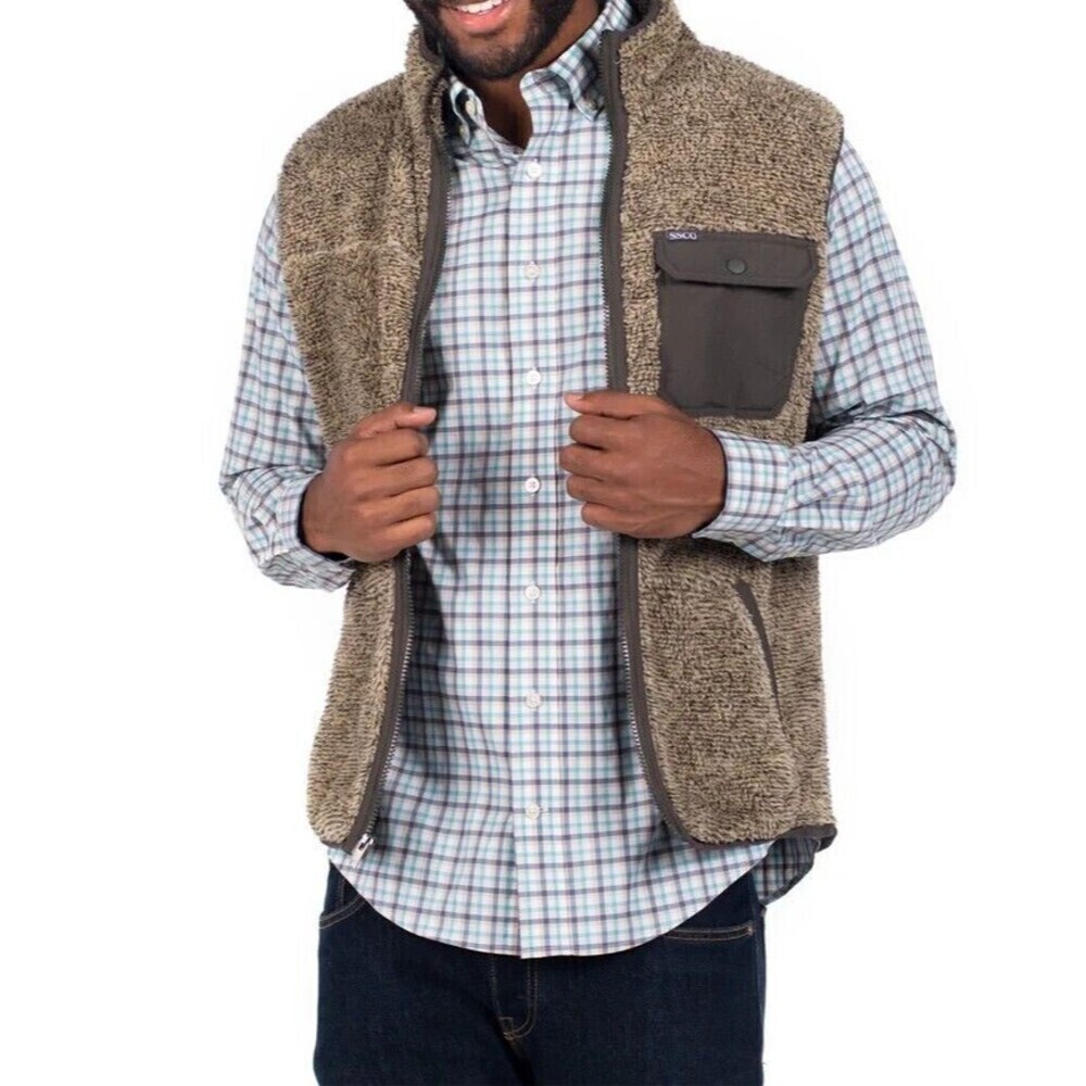 Southern Shirt Co Soft kodiak Vest Men Zippered Pockets burnt olive size Large